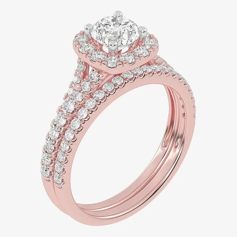 1 CT.T.W. (G / VS2-SI1) Lab-Grown Diamond Cushion Halo Wedding Engagement Ring in 10K Gold