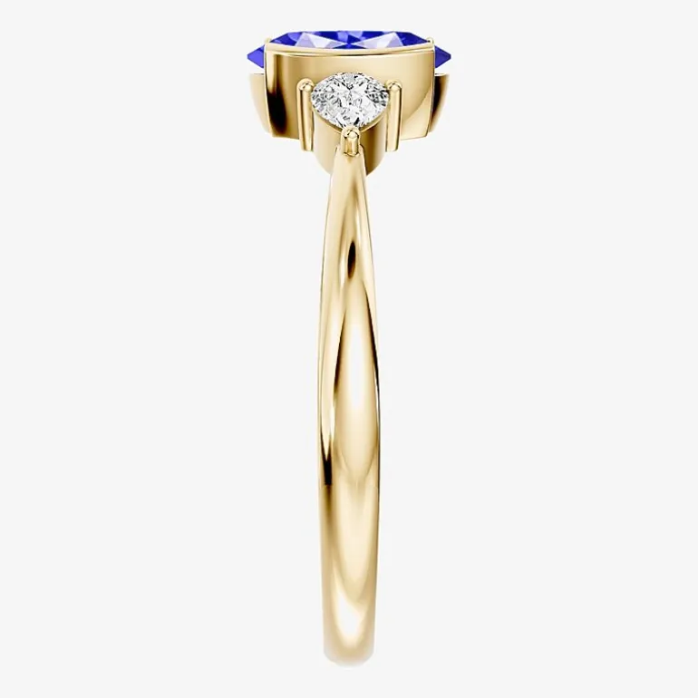 1/5 CT. T.W. Lab-Grownd Diamond and Genuine Gemstone 10K Gold Oval 3-Stone Cocktail Ring