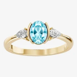 1/5 CT. T.W. Lab-Grownd Diamond and Genuine Gemstone 10K Gold Oval 3-Stone Cocktail Ring