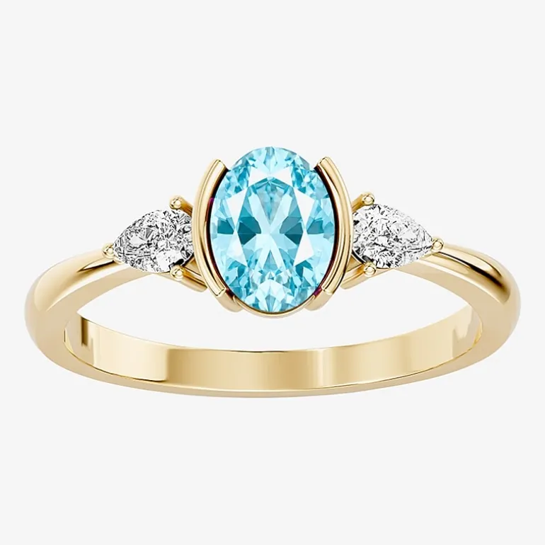 1/5 CT. T.W. Lab-Grownd Diamond and Genuine Gemstone 10K Gold Oval 3-Stone Cocktail Ring