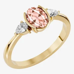 1/5 CT. T.W. Lab-Grownd Diamond and Genuine Gemstone 10K Gold Oval 3-Stone Cocktail Ring