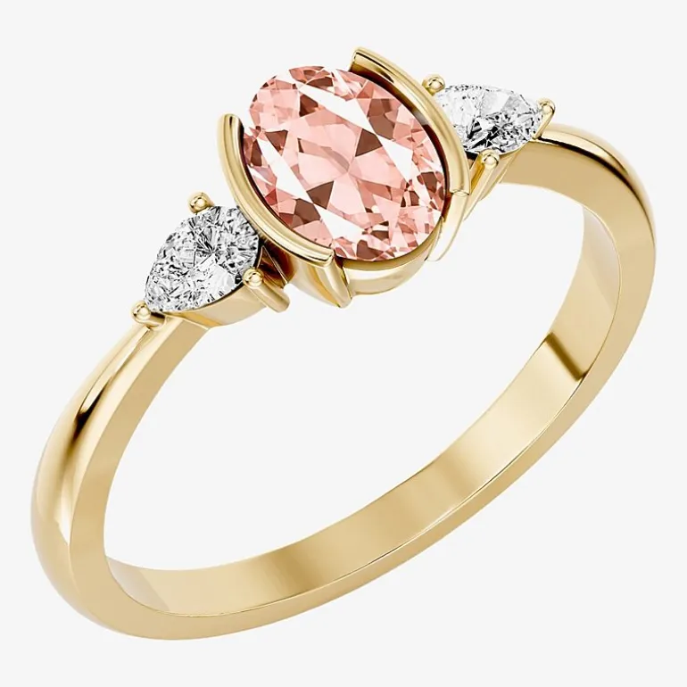 1/5 CT. T.W. Lab-Grownd Diamond and Genuine Gemstone 10K Gold Oval 3-Stone Cocktail Ring