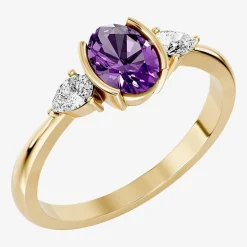 1/5 CT. T.W. Lab-Grownd Diamond and Genuine Gemstone 10K Gold Oval 3-Stone Cocktail Ring