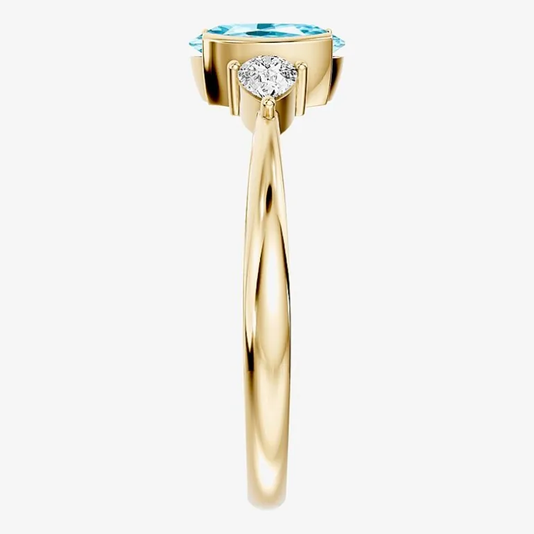 1/5 CT. T.W. Lab-Grownd Diamond and Genuine Gemstone 10K Gold Oval 3-Stone Cocktail Ring