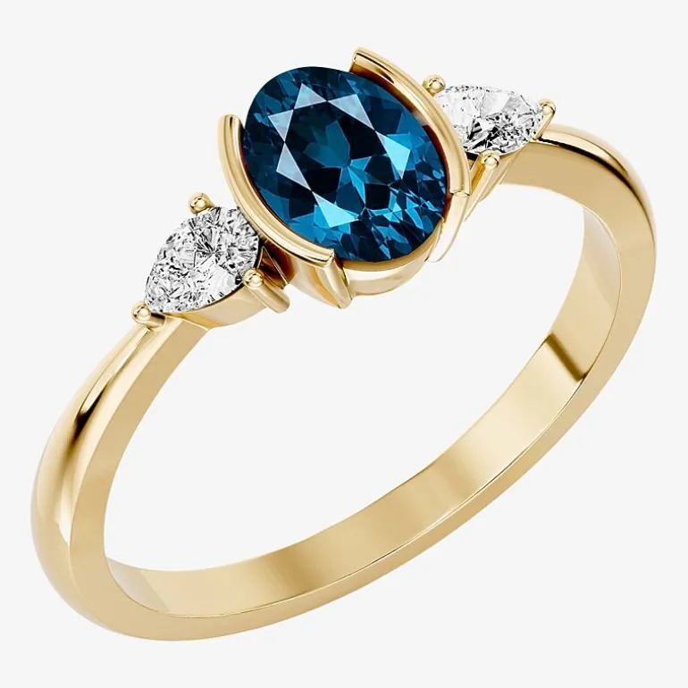 1/5 CT. T.W. Lab-Grownd Diamond and Genuine Gemstone 10K Gold Oval 3-Stone Cocktail Ring