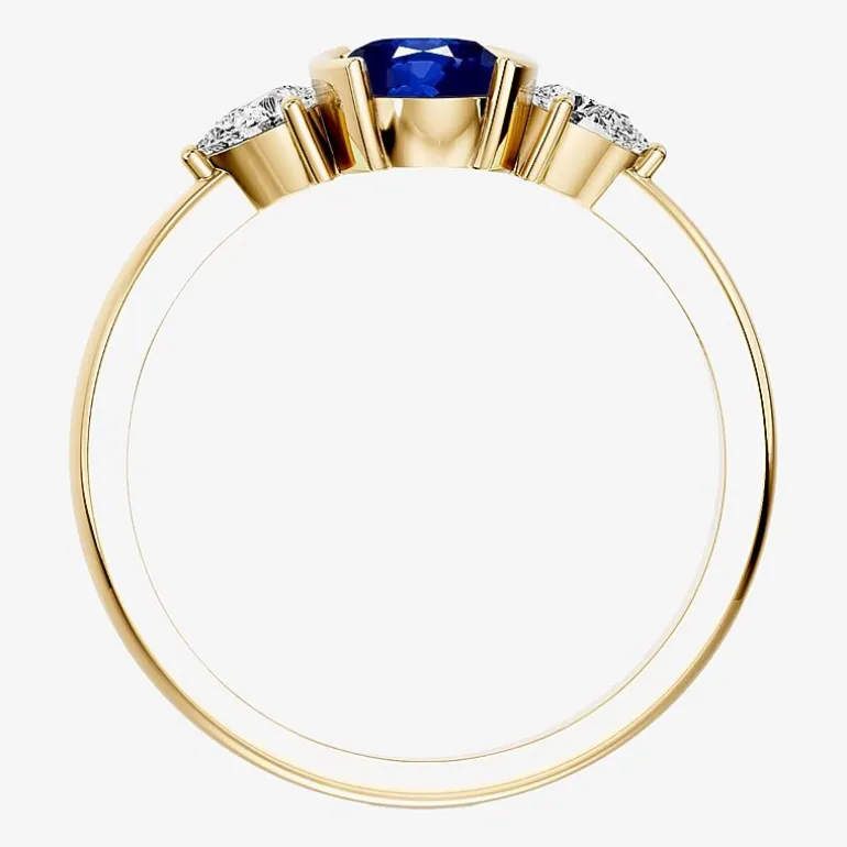 1/5 CT. T.W. Lab-Grownd Diamond and Genuine Gemstone 10K Gold Oval 3-Stone Cocktail Ring