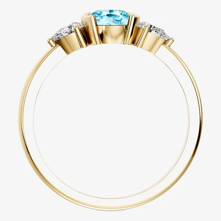 1/5 CT. T.W. Lab-Grownd Diamond and Genuine Gemstone 10K Gold Oval 3-Stone Cocktail Ring