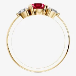 1/5 CT. T.W. Lab-Grownd Diamond and Genuine Gemstone 10K Gold Oval 3-Stone Cocktail Ring