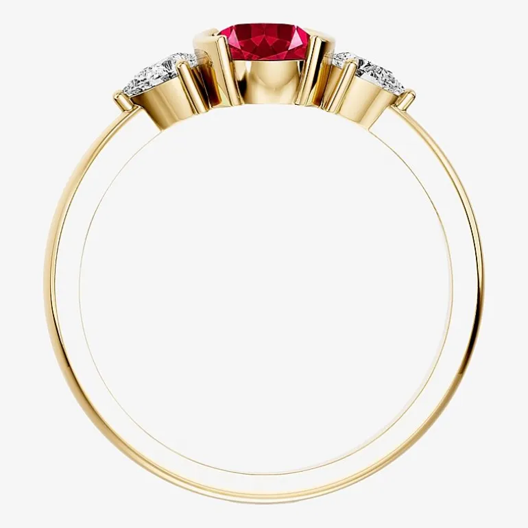 1/5 CT. T.W. Lab-Grownd Diamond and Genuine Gemstone 10K Gold Oval 3-Stone Cocktail Ring