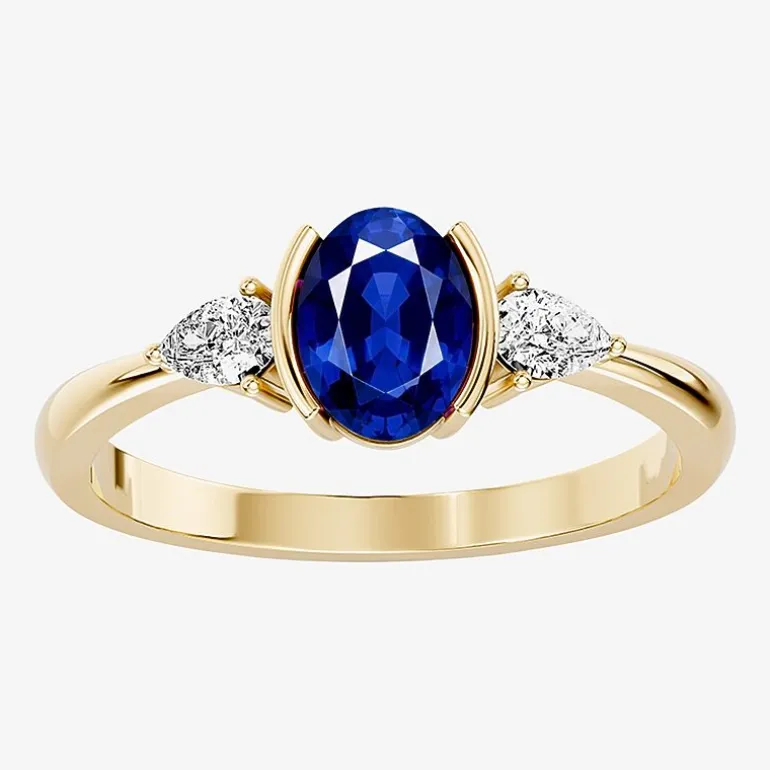 1/5 CT. T.W. Lab-Grownd Diamond and Genuine Gemstone 10K Gold Oval 3-Stone Cocktail Ring