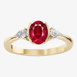 1/5 CT. T.W. Lab-Grownd Diamond and Genuine Gemstone 10K Gold Oval 3-Stone Cocktail Ring