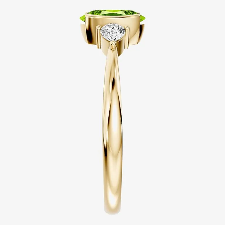 1/5 CT. T.W. Lab-Grownd Diamond and Genuine Gemstone 10K Gold Oval 3-Stone Cocktail Ring