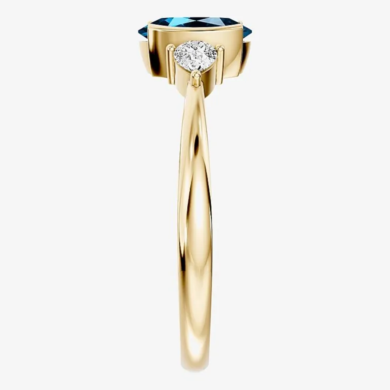1/5 CT. T.W. Lab-Grownd Diamond and Genuine Gemstone 10K Gold Oval 3-Stone Cocktail Ring