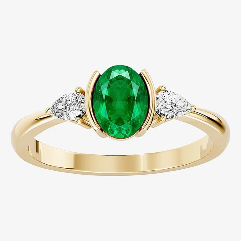 1/5 CT. T.W. Lab-Grownd Diamond and Genuine Gemstone 10K Gold Oval 3-Stone Cocktail Ring