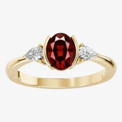 1/5 CT. T.W. Lab-Grownd Diamond and Genuine Gemstone 10K Gold Oval 3-Stone Cocktail Ring