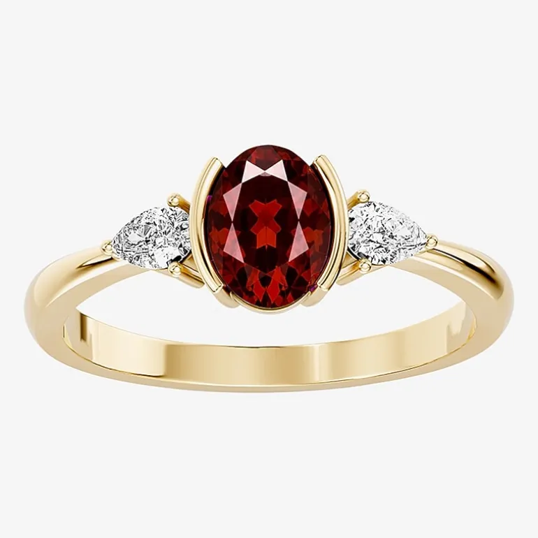 1/5 CT. T.W. Lab-Grownd Diamond and Genuine Gemstone 10K Gold Oval 3-Stone Cocktail Ring