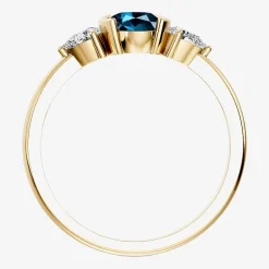 1/5 CT. T.W. Lab-Grownd Diamond and Genuine Gemstone 10K Gold Oval 3-Stone Cocktail Ring