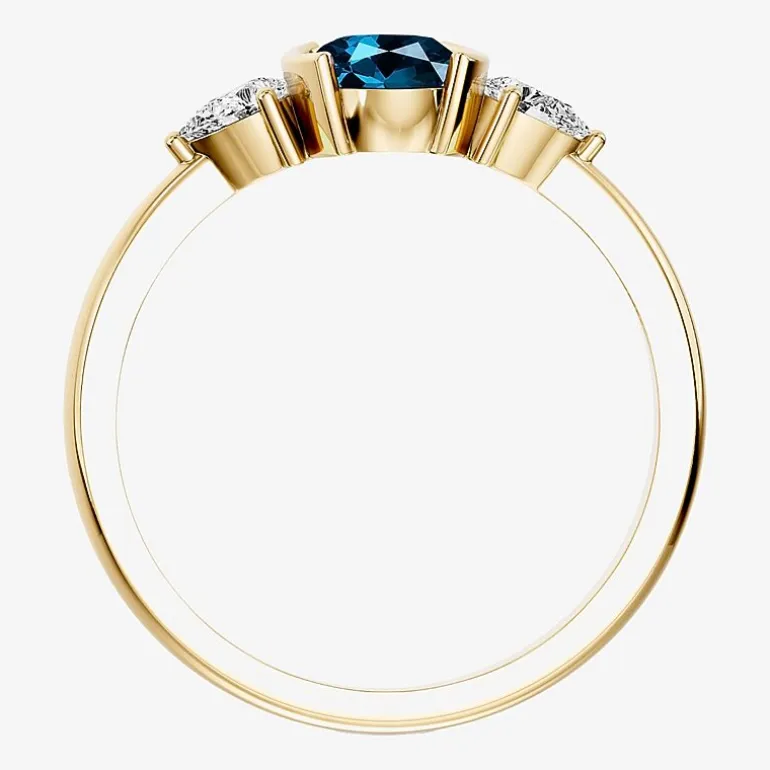 1/5 CT. T.W. Lab-Grownd Diamond and Genuine Gemstone 10K Gold Oval 3-Stone Cocktail Ring
