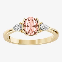 1/5 CT. T.W. Lab-Grownd Diamond and Genuine Gemstone 10K Gold Oval 3-Stone Cocktail Ring