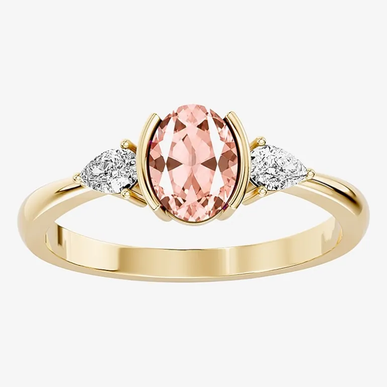 1/5 CT. T.W. Lab-Grownd Diamond and Genuine Gemstone 10K Gold Oval 3-Stone Cocktail Ring