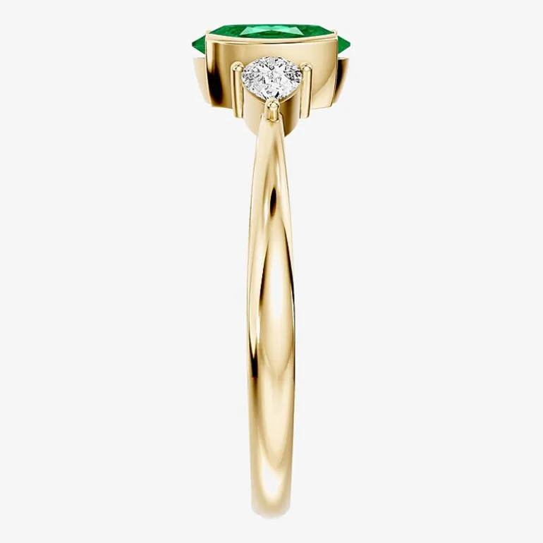 1/5 CT. T.W. Lab-Grownd Diamond and Genuine Gemstone 10K Gold Oval 3-Stone Cocktail Ring