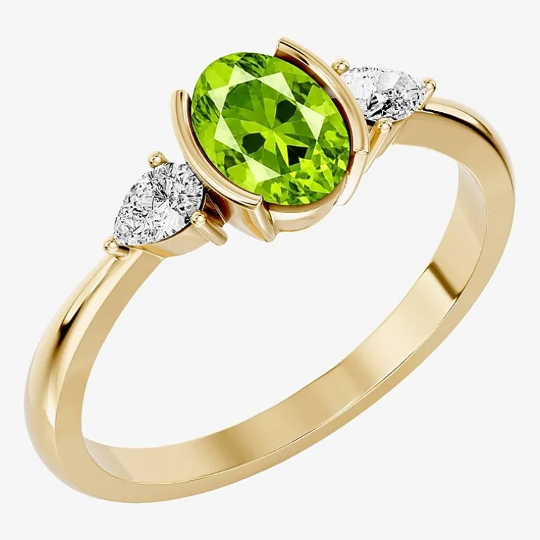 1/5 CT. T.W. Lab-Grownd Diamond and Genuine Gemstone 10K Gold Oval 3-Stone Cocktail Ring