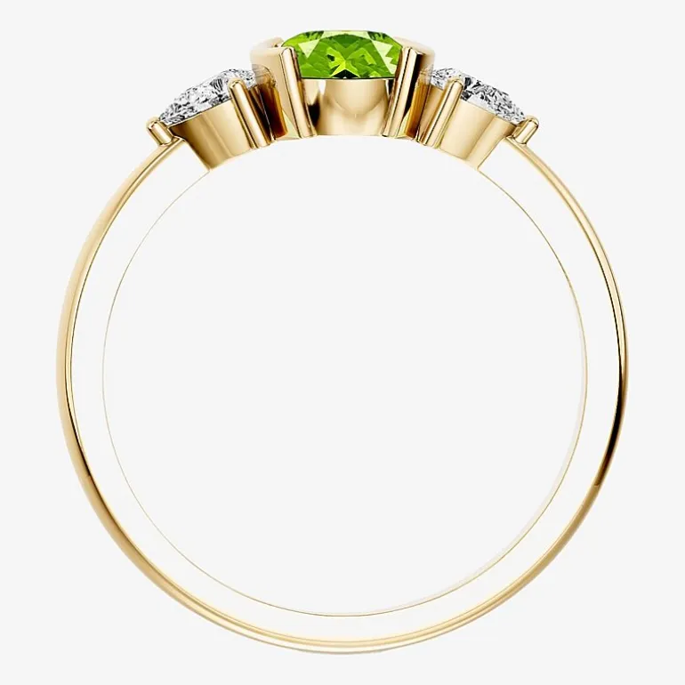 1/5 CT. T.W. Lab-Grownd Diamond and Genuine Gemstone 10K Gold Oval 3-Stone Cocktail Ring