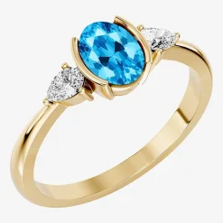 1/5 CT. T.W. Lab-Grownd Diamond and Genuine Gemstone 10K Gold Oval 3-Stone Cocktail Ring