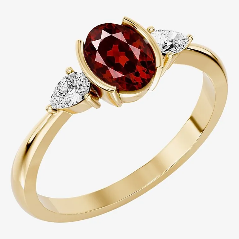 1/5 CT. T.W. Lab-Grownd Diamond and Genuine Gemstone 10K Gold Oval 3-Stone Cocktail Ring
