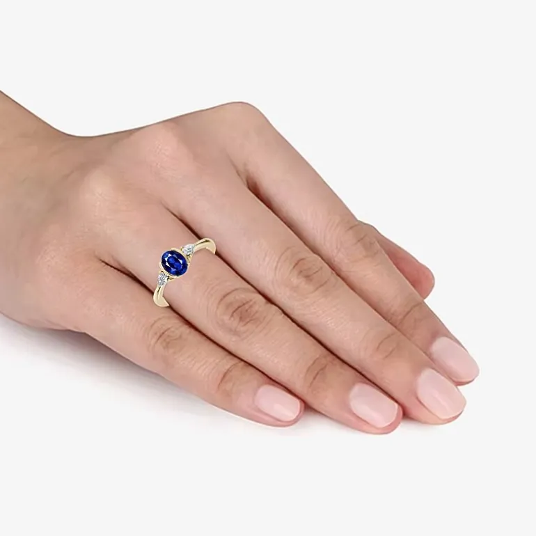 1/5 CT. T.W. Lab-Grownd Diamond and Genuine Gemstone 10K Gold Oval 3-Stone Cocktail Ring