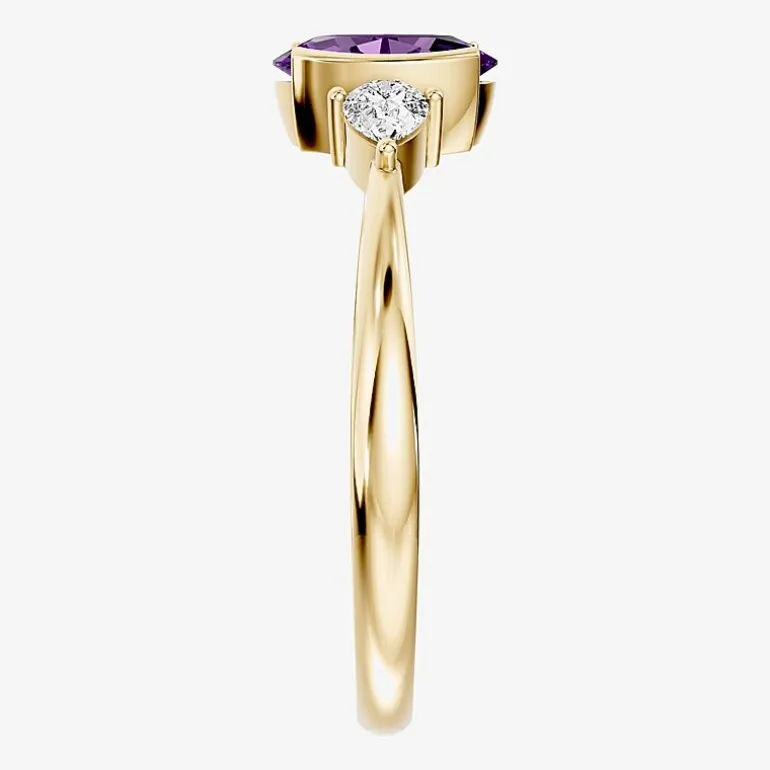 1/5 CT. T.W. Lab-Grownd Diamond and Genuine Gemstone 10K Gold Oval 3-Stone Cocktail Ring