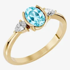 1/5 CT. T.W. Lab-Grownd Diamond and Genuine Gemstone 10K Gold Oval 3-Stone Cocktail Ring