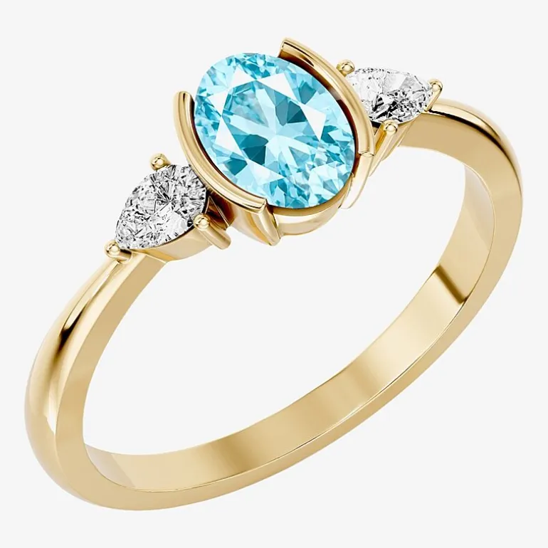 1/5 CT. T.W. Lab-Grownd Diamond and Genuine Gemstone 10K Gold Oval 3-Stone Cocktail Ring
