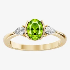 1/5 CT. T.W. Lab-Grownd Diamond and Genuine Gemstone 10K Gold Oval 3-Stone Cocktail Ring