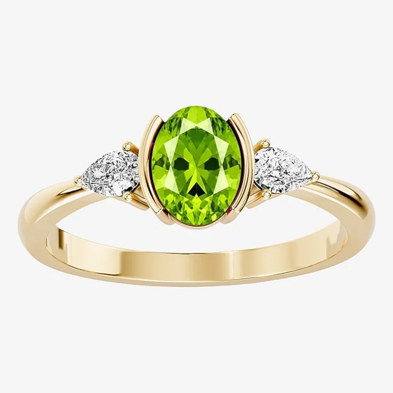 1/5 CT. T.W. Lab-Grownd Diamond and Genuine Gemstone 10K Gold Oval 3-Stone Cocktail Ring