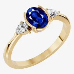 1/5 CT. T.W. Lab-Grownd Diamond and Genuine Gemstone 10K Gold Oval 3-Stone Cocktail Ring