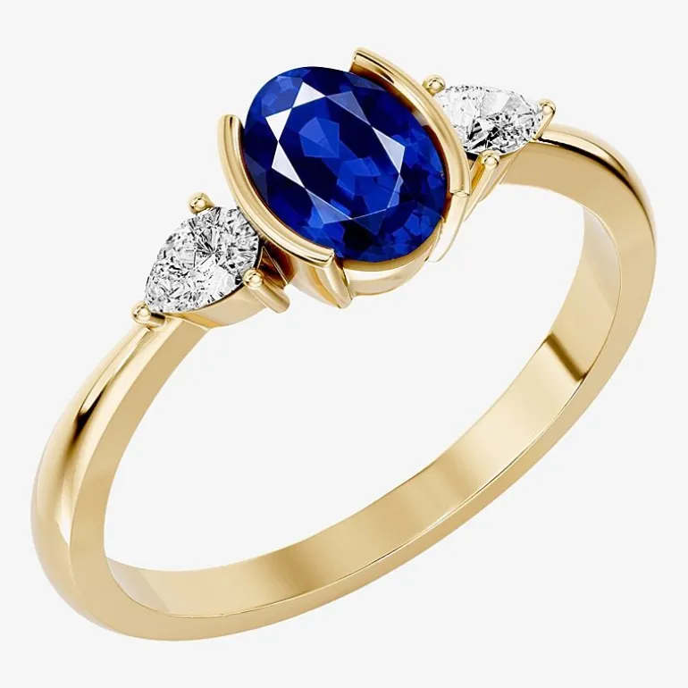 1/5 CT. T.W. Lab-Grownd Diamond and Genuine Gemstone 10K Gold Oval 3-Stone Cocktail Ring