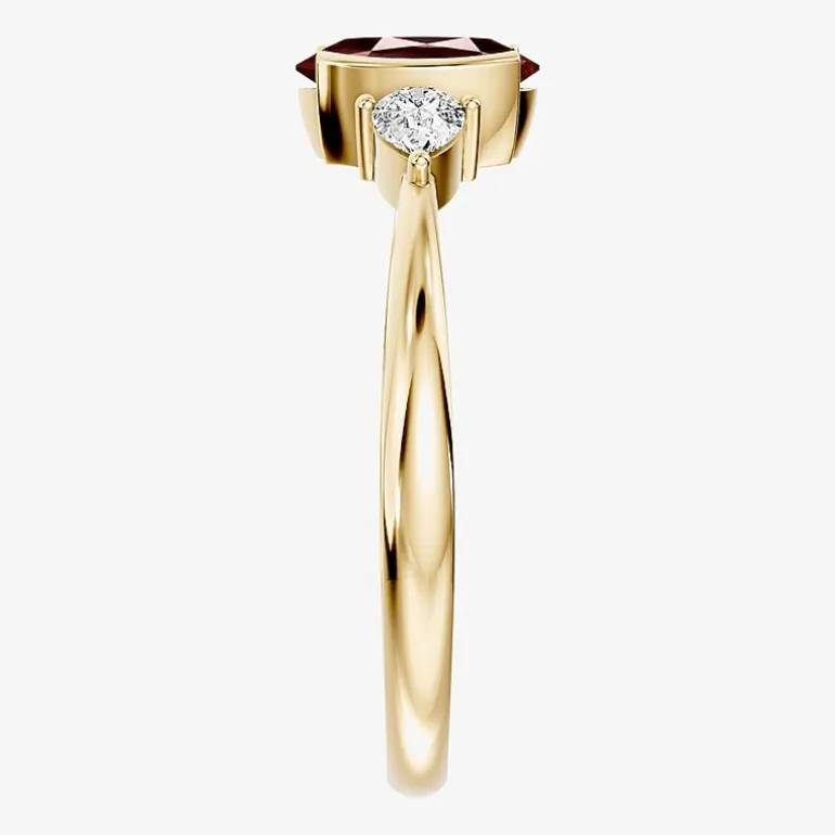 1/5 CT. T.W. Lab-Grownd Diamond and Genuine Gemstone 10K Gold Oval 3-Stone Cocktail Ring