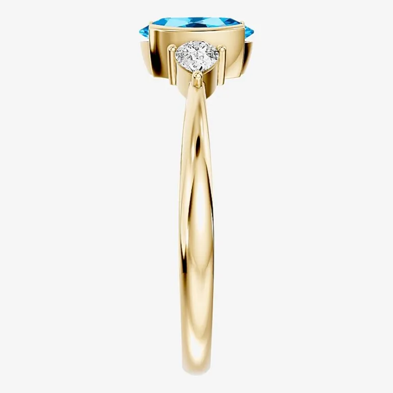 1/5 CT. T.W. Lab-Grownd Diamond and Genuine Gemstone 10K Gold Oval 3-Stone Cocktail Ring
