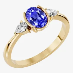 1/5 CT. T.W. Lab-Grownd Diamond and Genuine Gemstone 10K Gold Oval 3-Stone Cocktail Ring