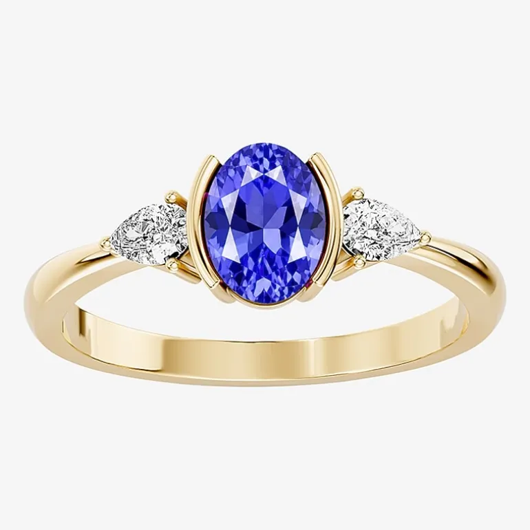1/5 CT. T.W. Lab-Grownd Diamond and Genuine Gemstone 10K Gold Oval 3-Stone Cocktail Ring