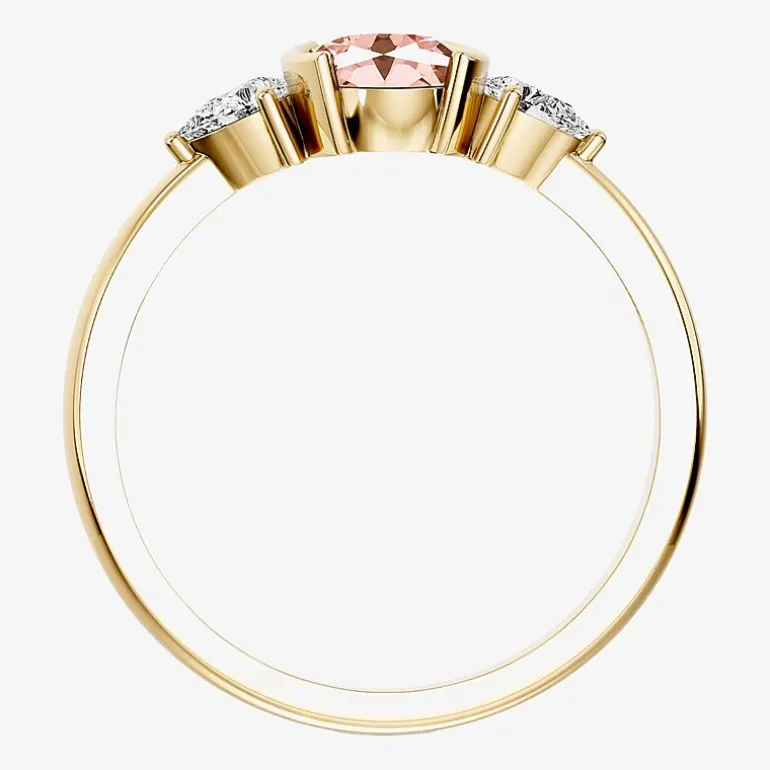 1/5 CT. T.W. Lab-Grownd Diamond and Genuine Gemstone 10K Gold Oval 3-Stone Cocktail Ring