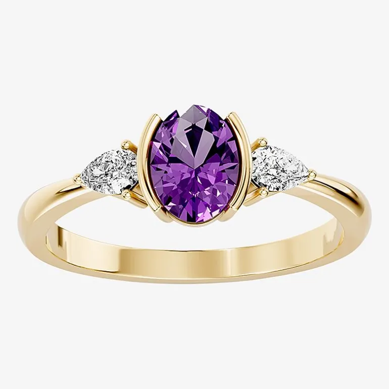 1/5 CT. T.W. Lab-Grownd Diamond and Genuine Gemstone 10K Gold Oval 3-Stone Cocktail Ring