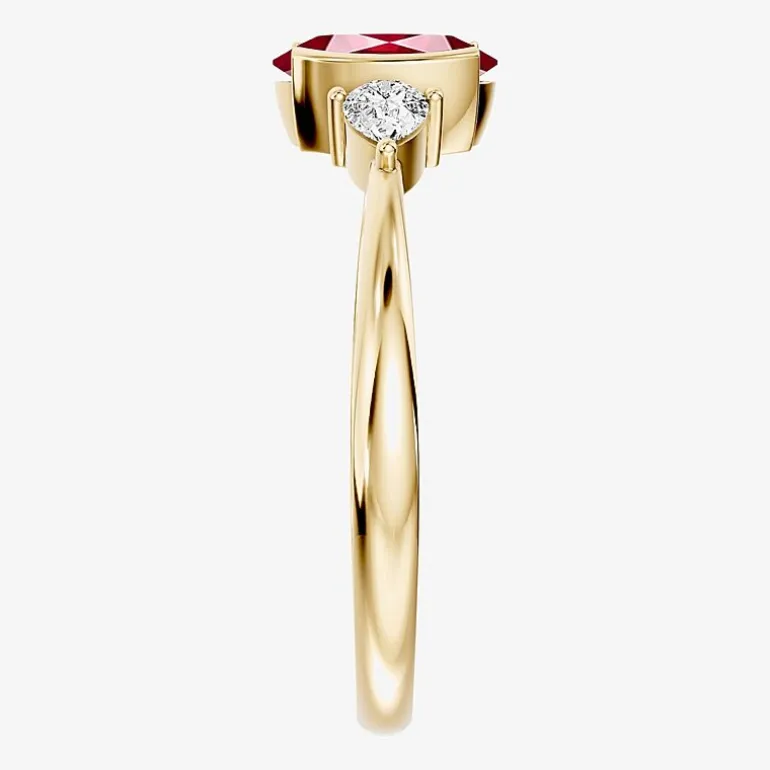1/5 CT. T.W. Lab-Grownd Diamond and Genuine Gemstone 10K Gold Oval 3-Stone Cocktail Ring
