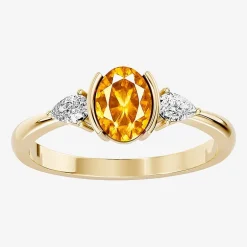 1/5 CT. T.W. Lab-Grownd Diamond and Genuine Gemstone 10K Gold Oval 3-Stone Cocktail Ring