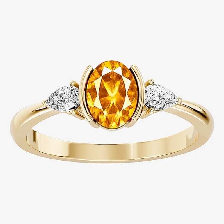 1/5 CT. T.W. Lab-Grownd Diamond and Genuine Gemstone 10K Gold Oval 3-Stone Cocktail Ring