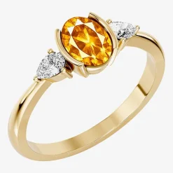 1/5 CT. T.W. Lab-Grownd Diamond and Genuine Gemstone 10K Gold Oval 3-Stone Cocktail Ring