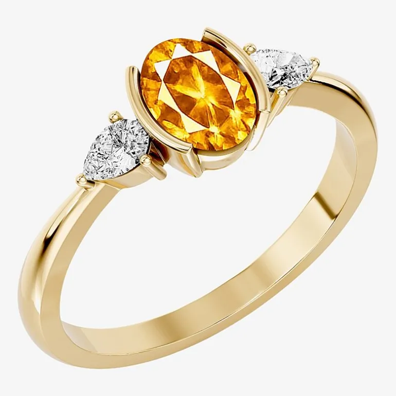 1/5 CT. T.W. Lab-Grownd Diamond and Genuine Gemstone 10K Gold Oval 3-Stone Cocktail Ring