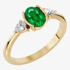 1/5 CT. T.W. Lab-Grownd Diamond and Genuine Gemstone 10K Gold Oval 3-Stone Cocktail Ring