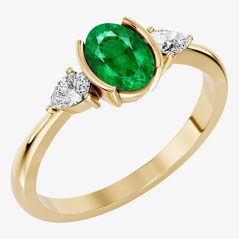 1/5 CT. T.W. Lab-Grownd Diamond and Genuine Gemstone 10K Gold Oval 3-Stone Cocktail Ring